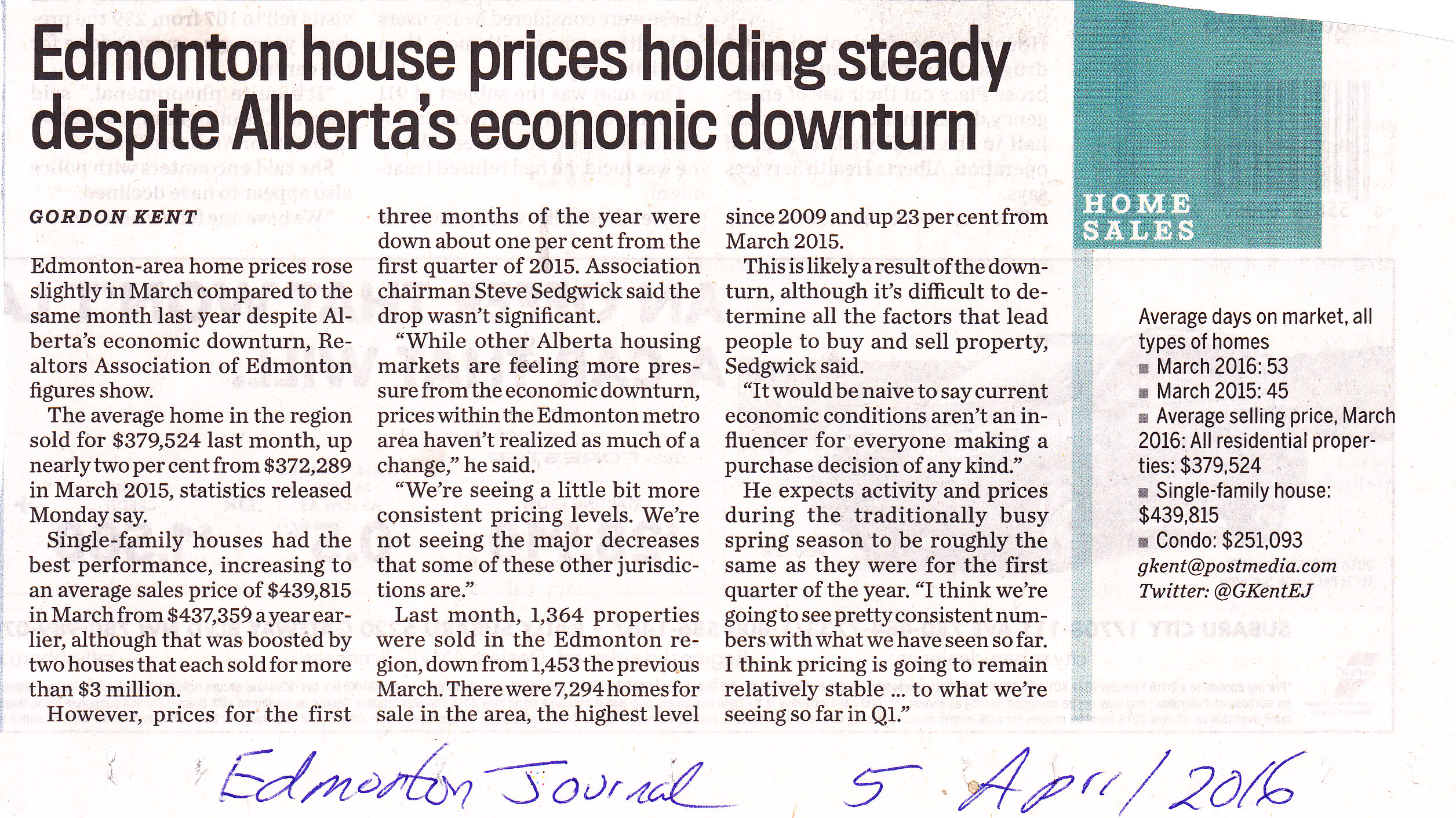 Edmonton House prices steady